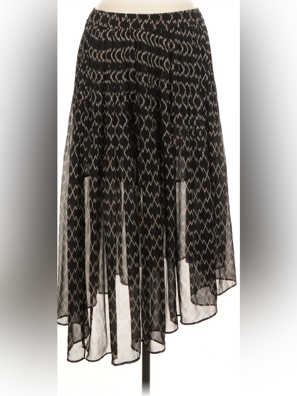 Club Monaco Black Sheer Asymmetrical Midi Skirt with Cream Geometric Print Sz 00